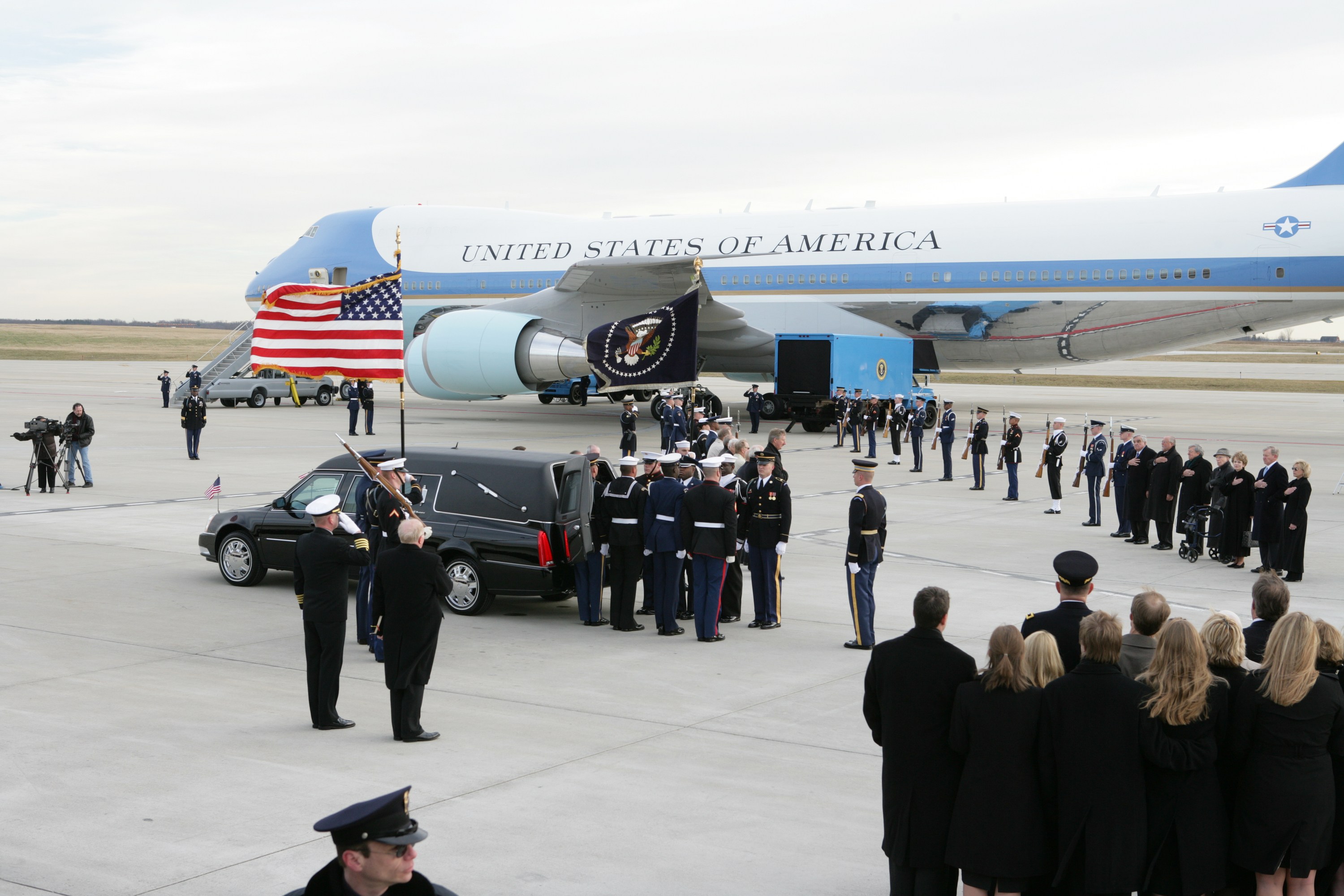 Military honor detail on the tarmac during the Gerald R. Ford funeral observances