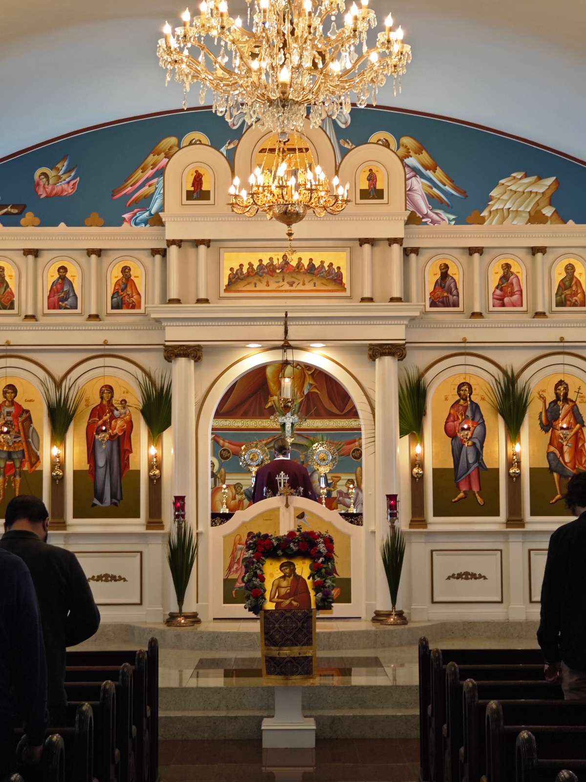 The iconostasis and clergy during Holy Week at St. George Antiochian Orthodox Church in Grand Rapids